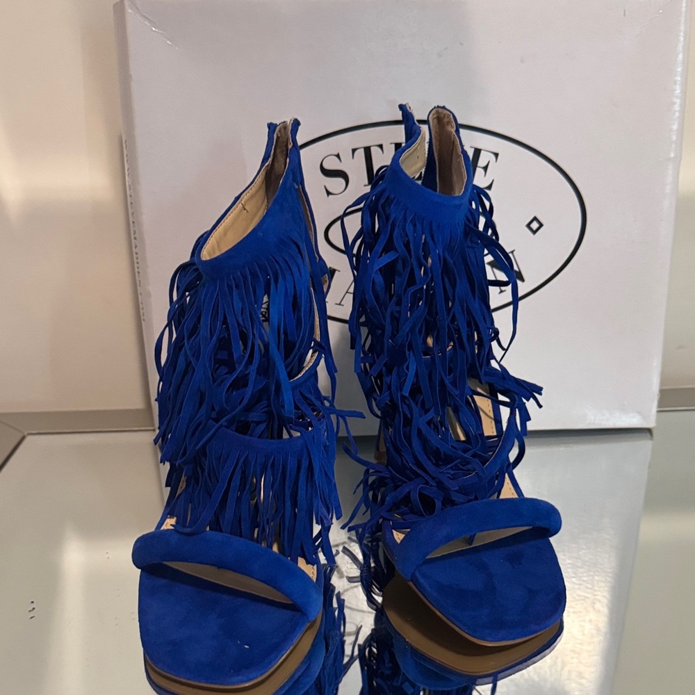 Steve Madden Electric Blue Fringe Suede High Heels